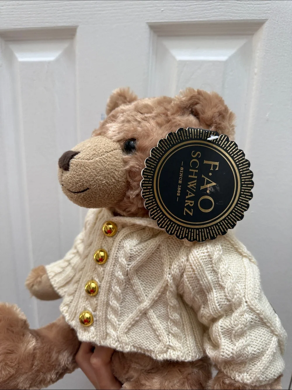 FAO Schwarz Plush Teddy Bear in Brown with Cream Sweater
